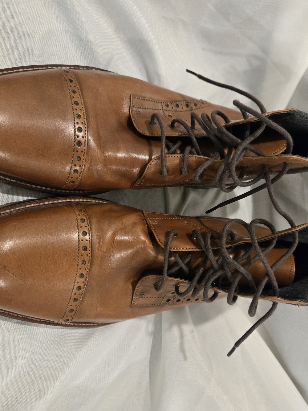 Johnston & Murphy Tan Brown Leather Cap-Toe Lace-Up Boots